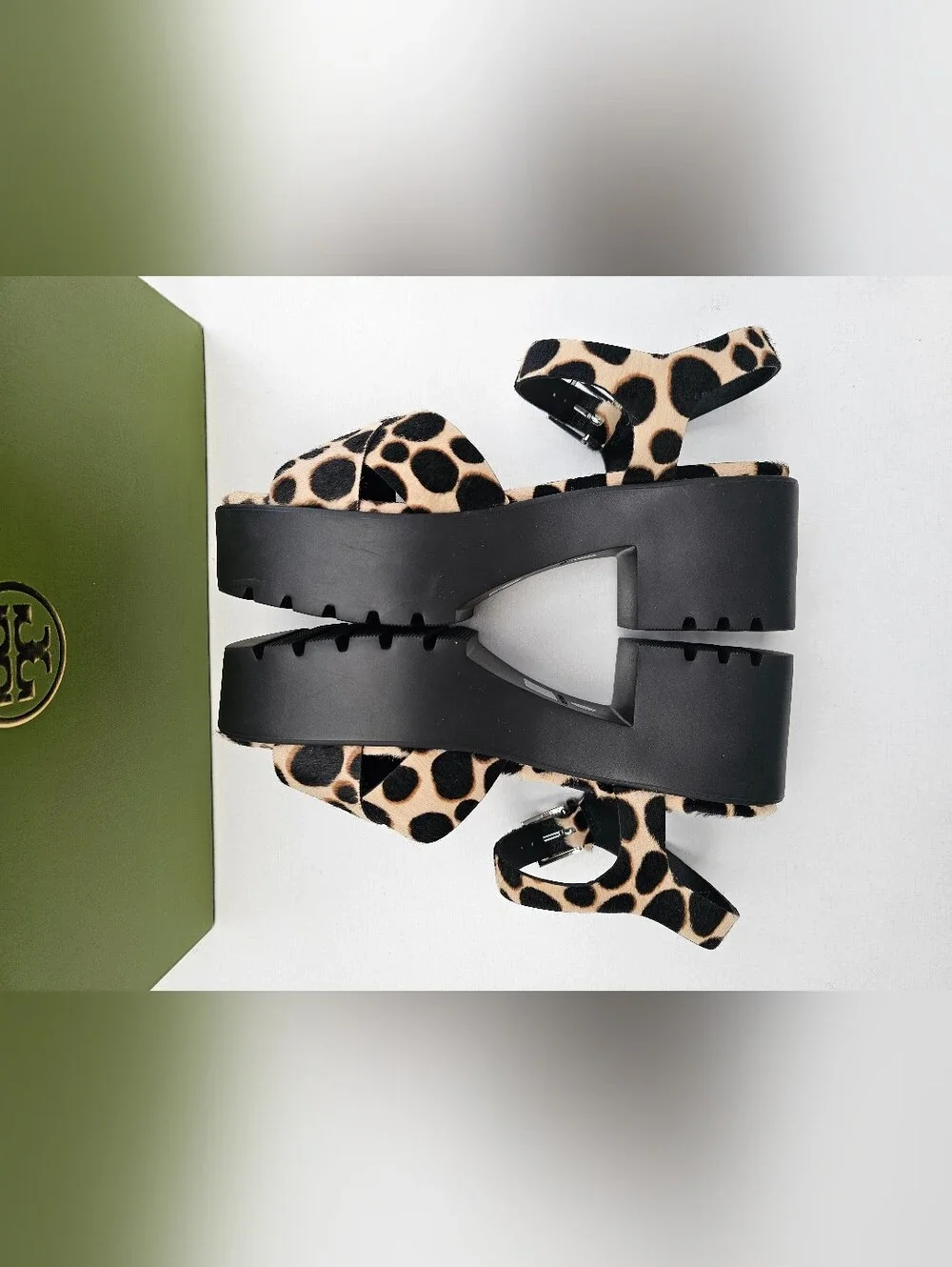 Tory Burch Turnlock Calf Hair Lug Heel Platform Sandals